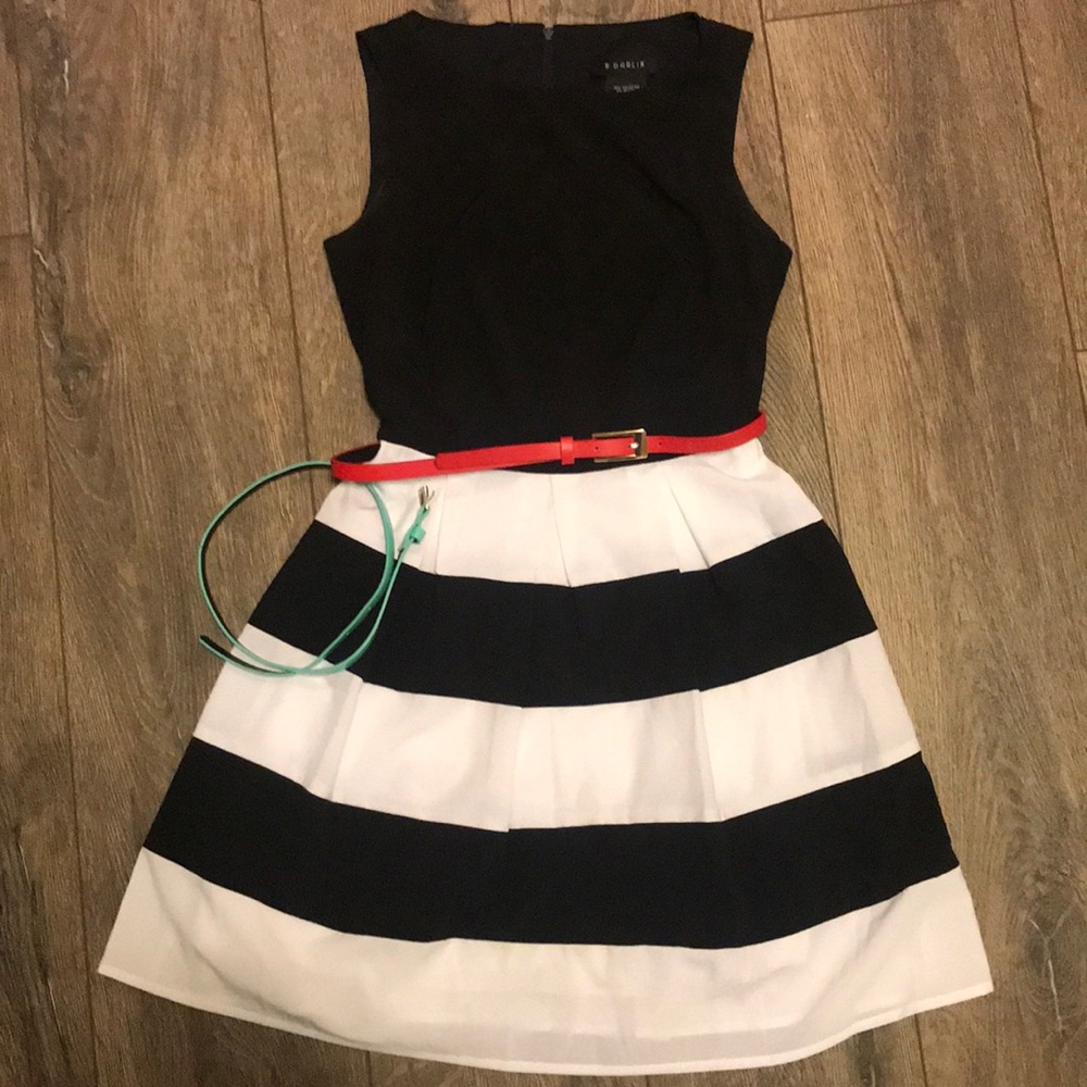 Black and white stripe fit and flare dress
